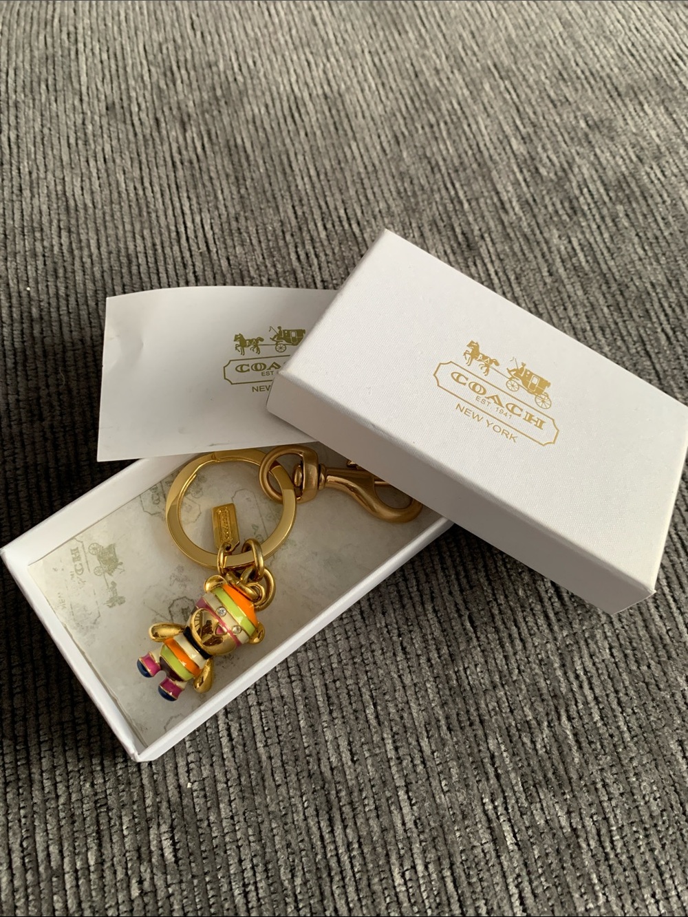 Boxed Coach Legacy Multicolor Striped Bear Bag Charm / Keychain